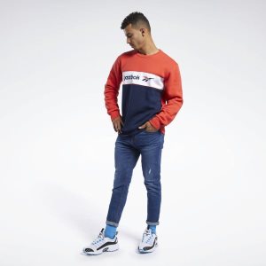 Reebok Classic Linear Crew Sweatshirt Herren - Rot/Navy - DE 618-DEH